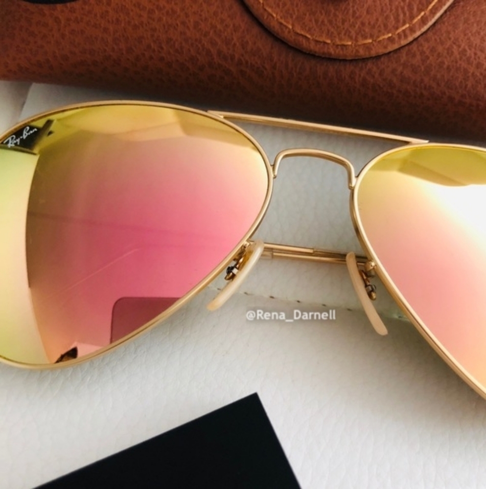 Ray-Ban Gold Frame Sunglasses with Pink Mirrored Lenses - Picture 3 of 10